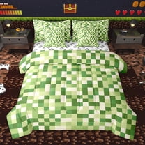 Homewish Pixel Artistic 7-Piece Twin Bedding Sets,Green Beige Bedding Comforter Set,Modern Geometric Aesthetic Sheet Sets For Girl Boys,Breathable Home Decor Reversible