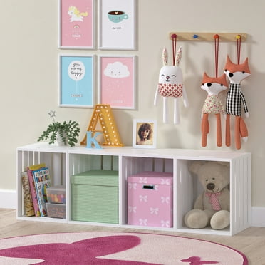 Yoneston Stackable Wood Storage Cabinet DIY Bookshelf Kids Toy Storage Cube Chest for Toddler Playroom, White