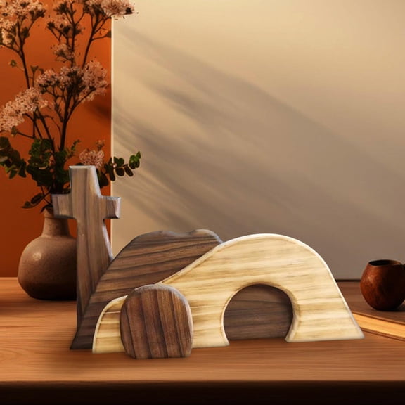 Easter Wooden Cross Empty Tomb Scene Decor - Rustic Wood Resurrection Scene for Home Tabletop & Garden Decor, Lightweight Easter Ornament, Durable Spring Holiday Religious Decor, Colorful