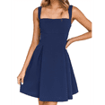 thumbnail image 1 of Robe Mini Sans Manches 2025 pour Femmes Dos Nu à Nouer Col Carré Courte Robe de Soirée Bleu Marine m, 1 of 10
