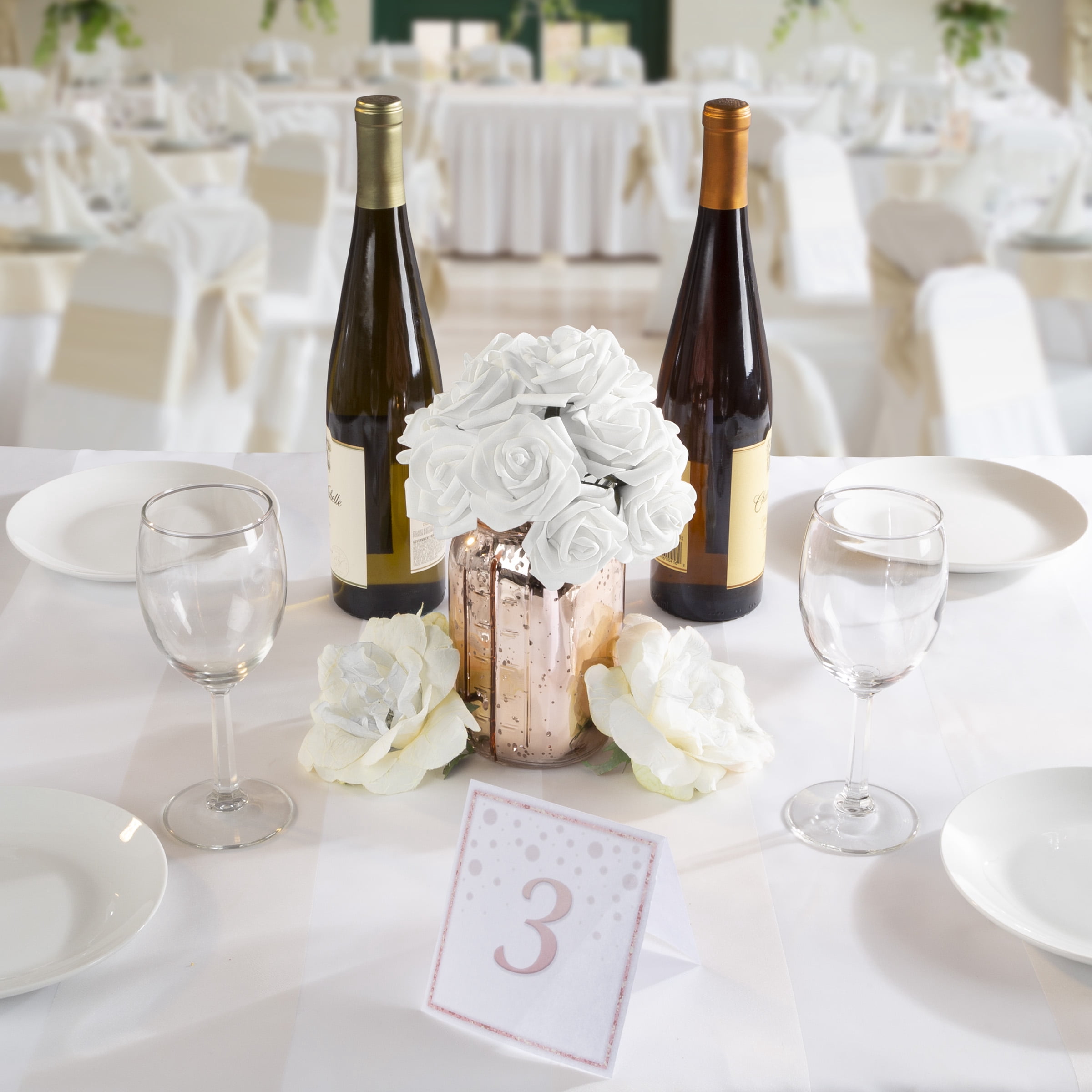 Pure Garden 50-piece Set Artificial Roses with Stems - Real Touch Fake Flowers (White)