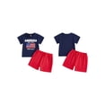 thumbnail image 2 of BemeyourBBs Toddler Baby Boys 4th of July Outfit Patriot 250 Years Anniversary Independent Day Outfit Short Sleeve Letters Flag Embroidery T-shirt and Pockets Shorts Set Toddler Boys Summer Clothes, 2 of 9