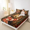 thumbnail image 4 of jejeloiu Jungle Wildlife Bear Bed Sheets,Merry Xmas King Sheets,Green Red Checkered Sheet Set For Teens,Breathable Home Decor,4 Pieces, 4 of 7
