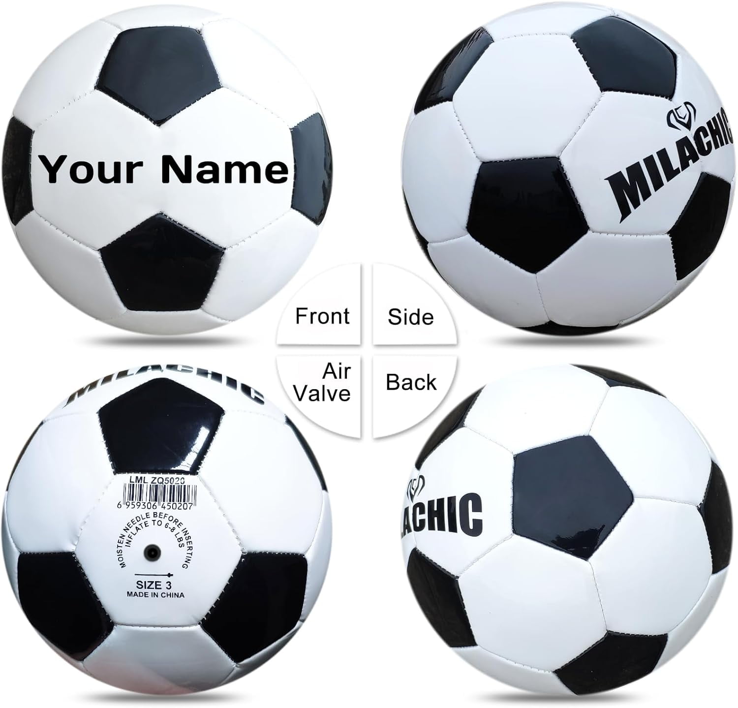 Personalized Soccer Ball, Customized Traditional Soccer Ball Gift with Name, Text for Teens Youth Men Women (with Pump)