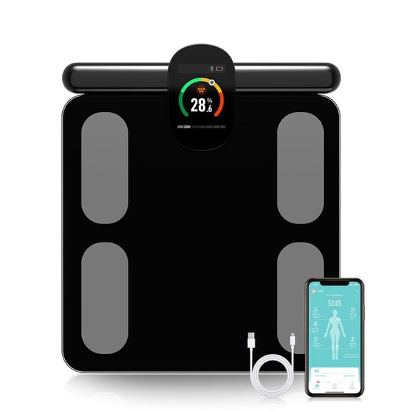 Báscula inteligente Fitdays para grasa corporal | Tecnología avanzada de 8 electrodos para IMC/20+ | LED a todo color y alta precisión | Báscula de baño para fitness y pérdida de peso | (FG2305ULB-Neg