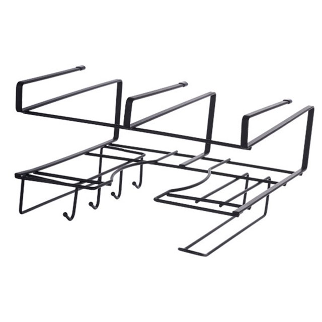 CAROOTU Under Shelf Basket Pot Lid Storage Rack with Hooks Multipurpose Under Cabinet Organizer Kitchen Supply Black