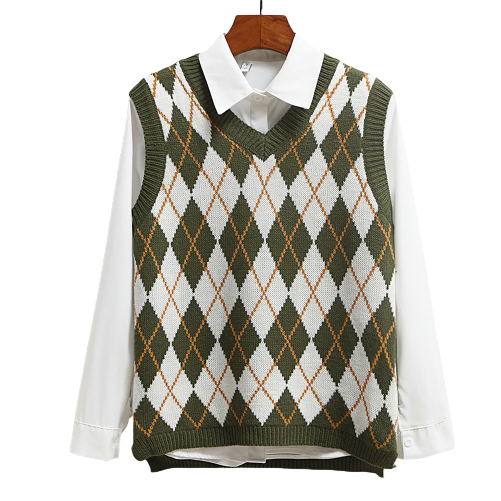 Fugift Women Multicolor Argyle Plaid Knitted Vest Ṡêxy V-Neck Slim Fit Sleeveless Sweater Preppy Style Vintage Pullover Jümper Crop Tank Top 