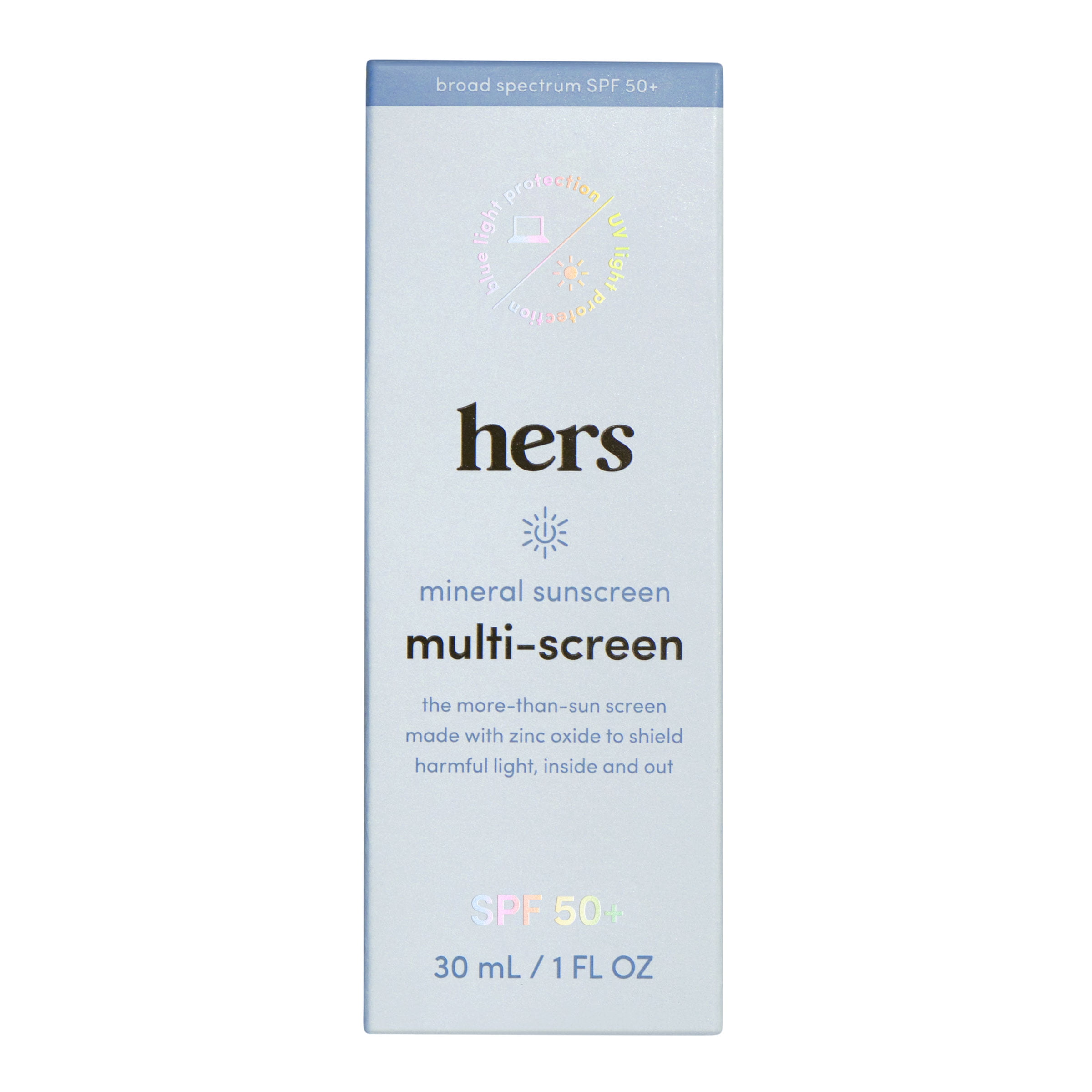 hers Multi-Screen Hydrating Mineral Sunscreen, Broad Spectrum SPF 50+, 1 fl oz