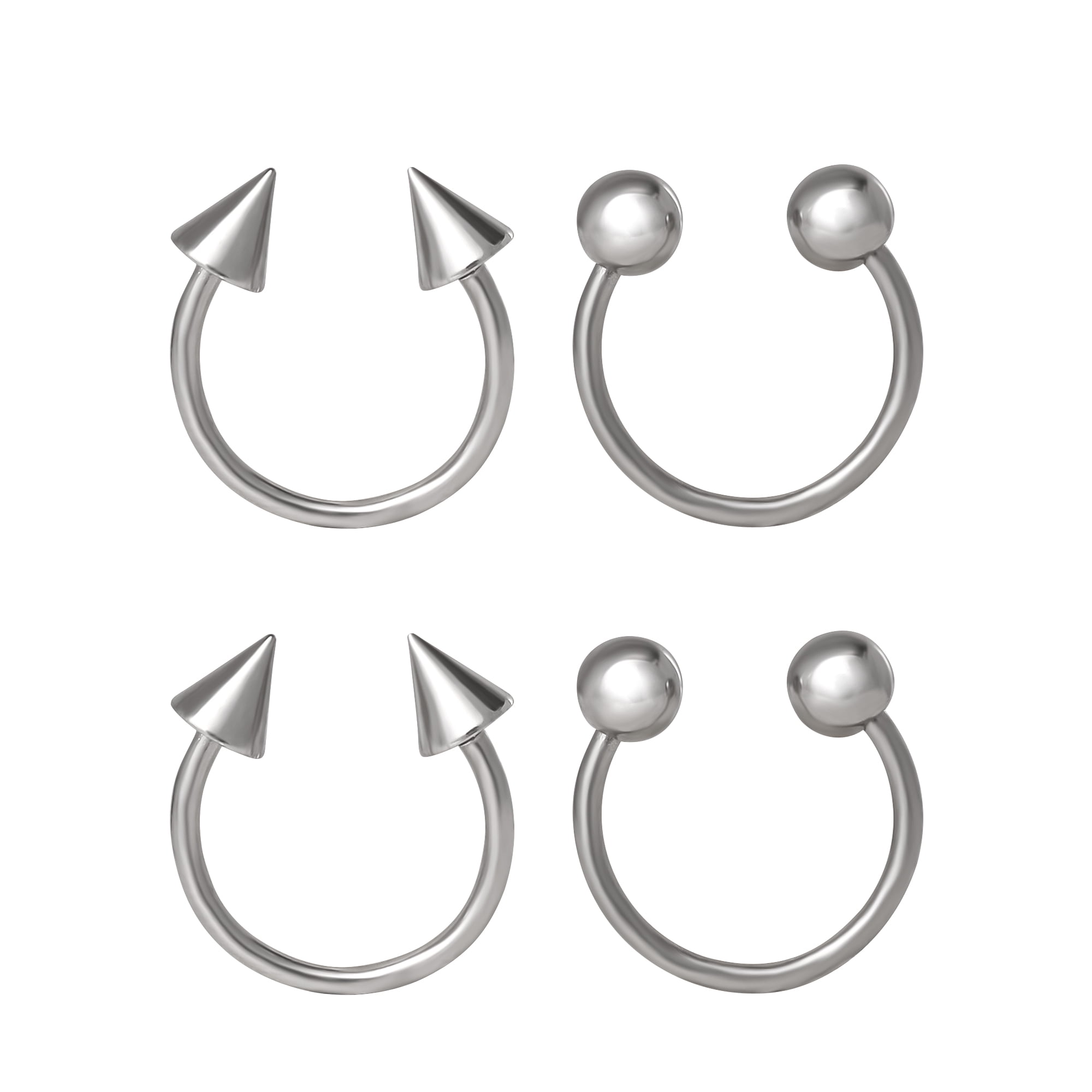 Body Jewelry Women's 14G Stainless Steel Horseshoe Nose Rings 4-Pack