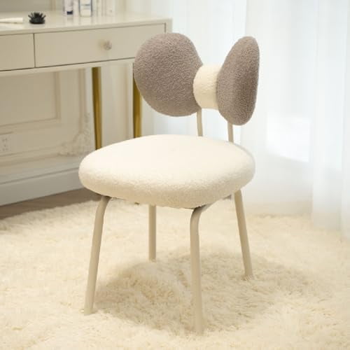 Modern Vanity Chair with Back, Swivel Makeup Desk Chair Comfortable Accent Chair with Cute Bowknot Backrest Metal Leg Small Upholstered Stool for Bedroom Living Room Dressing Room