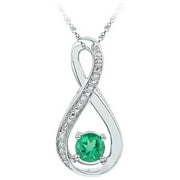 MACEY WORLDWIDE JEWELRY Sterling Silver Lab Created Emerald Infinity Diamond Necklace Pendant 1/2 Ctw.
