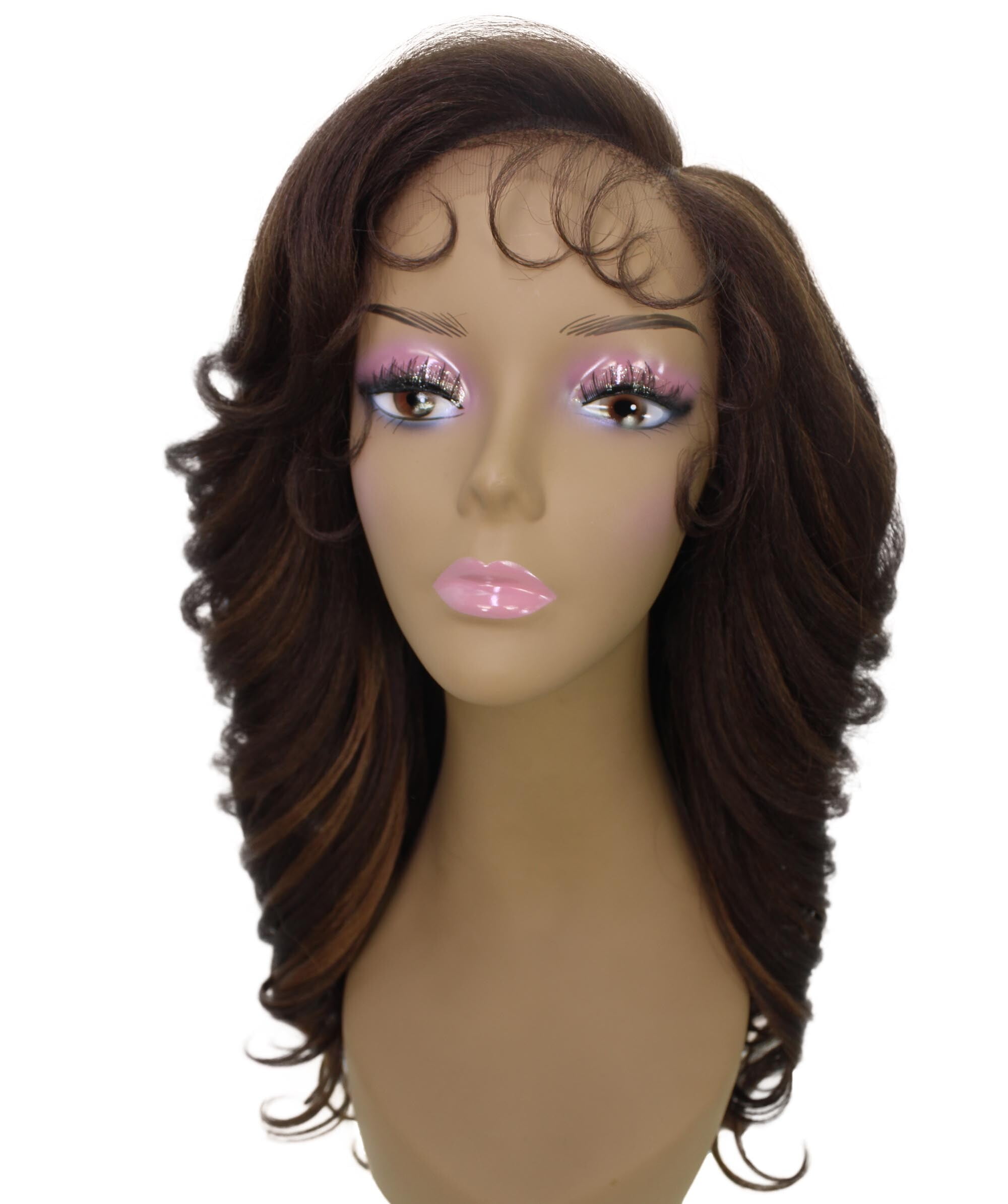 LUXLUXE Nia 20" Layered Wig | HD Lace Front Layered Wig for Black Women, Pre-Plucked Glueless Synthetic Body Wave Wig for Party & Daily Wear, Brown with Caramel Color