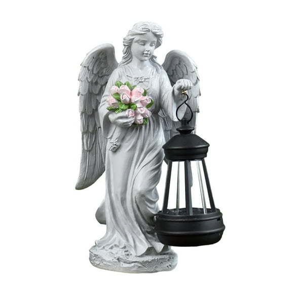 Statue d'Ange de Jardin avec Lumière Solaire Ange Tenant une Forme Figurine Extérieure Résine pour Cimetière Cour Lit Matelas Statues Double pour Extérieur Statues de Cerf pour Cour et Jardin Lit Double Matelas avec Lit