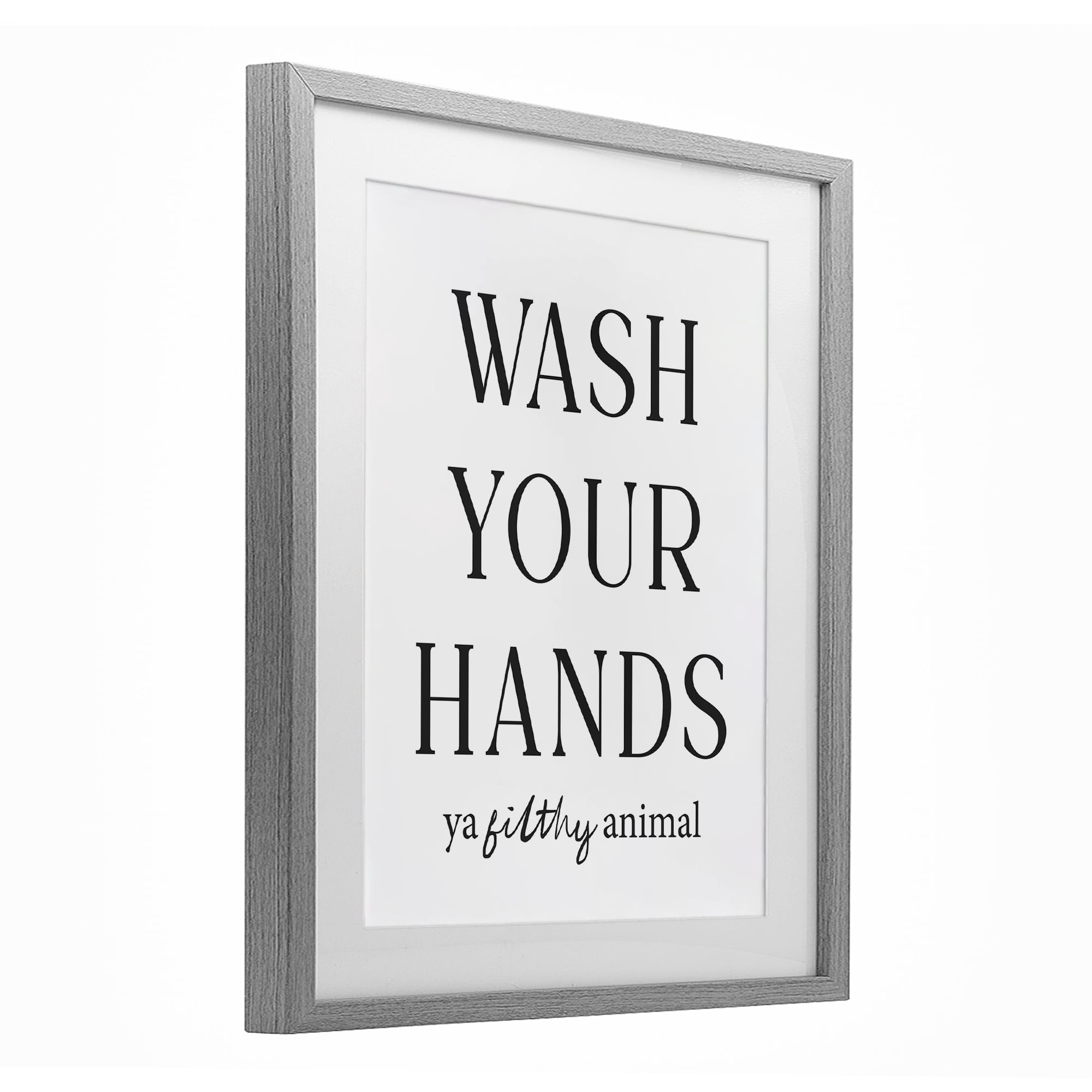 Stupell Industries Wash Your Hands Funny Reminder Gray Framed Print Under Glass, design by Lettered and Lined