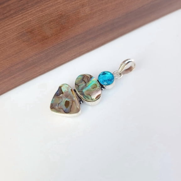 Abalone Blue Topaz Pendant 925 Sterling Silver Natural Gemstone Handmade Boho Pendant Jewelry Gift For Her