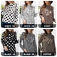 thumbnail image 3 of Blusa casual de mujer con estampado de puntos y volantes con cuello alto y botones de manga larga Abanopi Beige/Extragrande, 3 of 7
