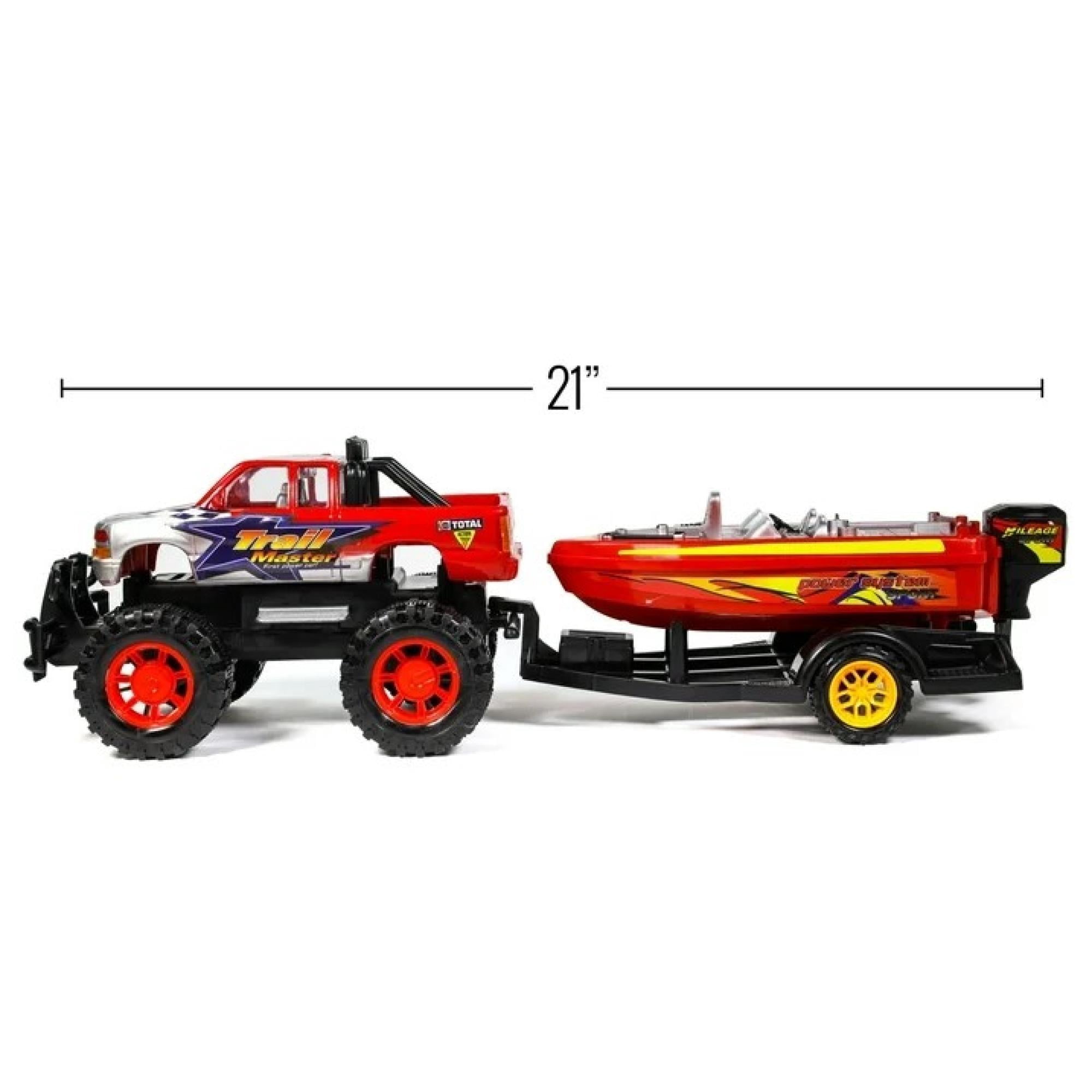 Speed Max King Friction-Powered Toy Truck with Speed Boat & Trailer – Play Vehicle Set