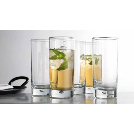 Glaver's Basic Glassware Round 17 OZ with Bubble in Base Highball Drinking Glasses Set of 4 Kitchen Drinking Glasses