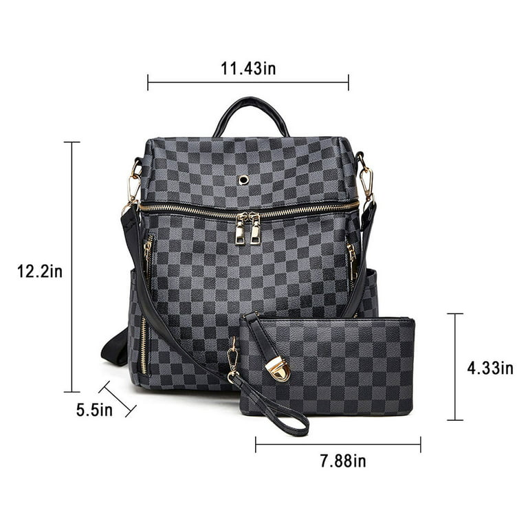 Sexy Dance Checkered Backpack For Women PU Leather Knapsack Anti-Theft  Daypack School Bag Top Handle Bookbag With Inner Pouch Black Checkered 