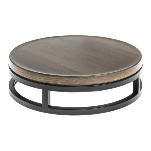 HUBERT® Black Display Riser with Acacia Top - 11 1/5"Dia x 3 1/5"H