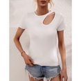thumbnail image 2 of Camisa recortada de manga corta ajustada a la moda de color puro para mujer para uso diario Blanco XL, 2 of 8