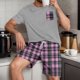 thumbnail image 2 of Mens Slim Fit Manga Corta Botón Abajo Camisas Cuello Redondo Impresión Set Deportivo, Cintura Elástica Traje Casual, 2 of 6