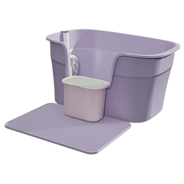 Cat Litter Box Semi Enclosed Cat Sand Box Durable Anti Splashing High Sided Open Pedal Board