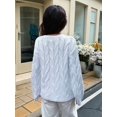 thumbnail image 4 of Women Long Sleeve Sweater Fall Ribbed Knit Pullover Loose Crewneck Cable Sweater Jumper Tops Blue S, 4 of 7