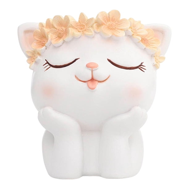 Figurita Jarrón de Mesa Zulema de Resina Moderna Con Orificio de Drenaje Gato