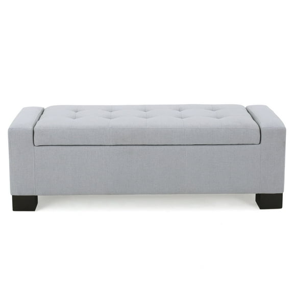 GDF Studio Nadia Contemporary Tufted Storage Ottoman Bench, Light Gray Fabric and Dark Brown