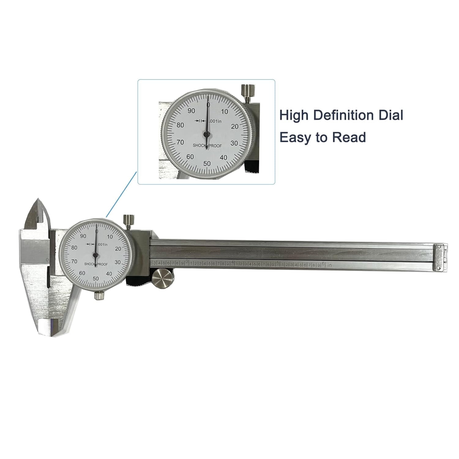 6 Inch Dial Caliper, 4-Way Measurement Calipers, 0.001 Accuracy Imperial Shockproof Measuring Tool with Plastic Case (Dial Caliper 0-6" Range)
