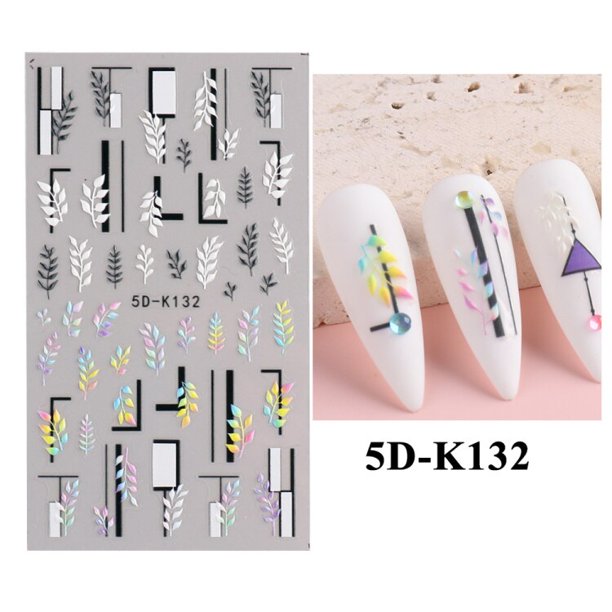 Uds 5D pegatinas de uñas flores encaje Gel calcomanías acrílico grabado deslizadores láminas en relieve manicura decoración de uñas LA5D-K-2 Tan Jianjun unisex