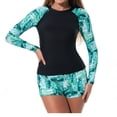 thumbnail image 4 of Amzcrzy Womens Rash Guard long sleeve Two Piece Swimsuit for Women, Floral Print Sleeves & Matching Boyleg Shorts, Upf 50+ Athletic Swimwear for Surfing Swimming, 4 of 8