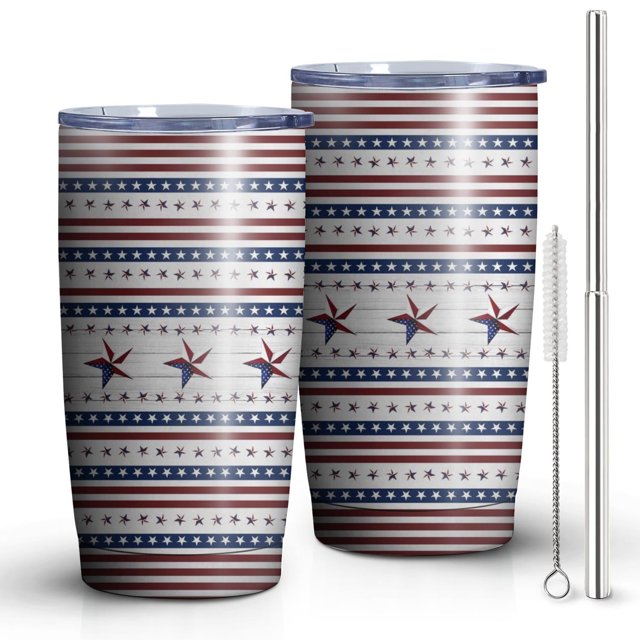 Gobelet Isolé 20oz, Gobelet de Voyage avec Couvercle, Porte-Gobelet Tasse de Voyage Amicale, Contenant Isotherme en Acier Inoxydable, Gobelet 20 Oz, Tasse à Café Réutilisable Isolée avec Couvercle (Jour de l'Indépendance)