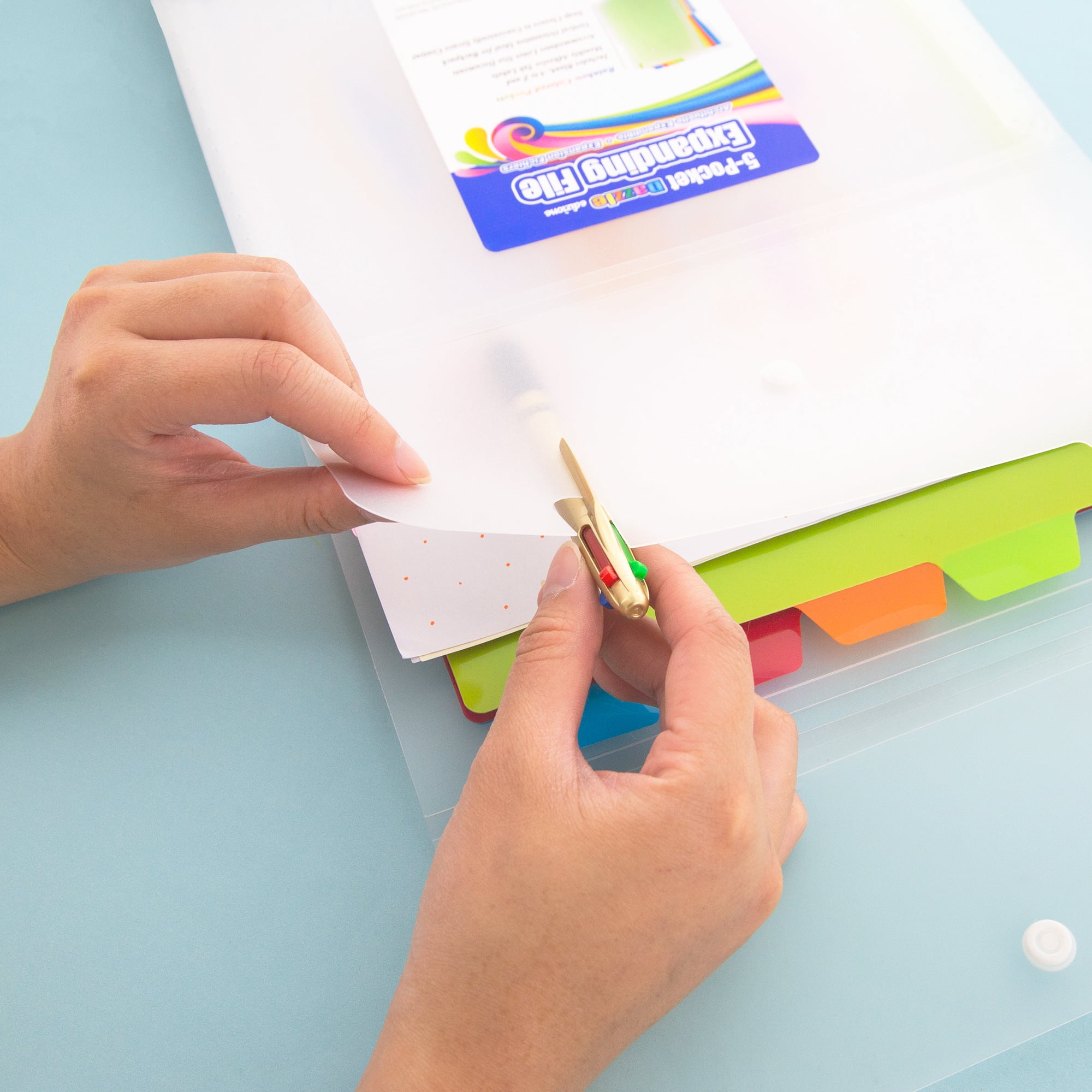 BAZIC Expanding File Folder 5 Pockets w/ Tab, Letter Size Plastic File Pocket Folders, 12-Pack