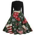 thumbnail image 4 of Christmas Dresses for Women Women's Fashion Vintage Long Sleeve Round Neck Christmas Printed Evening Party Dresses for Formal Event,Army Green,L, 4 of 4