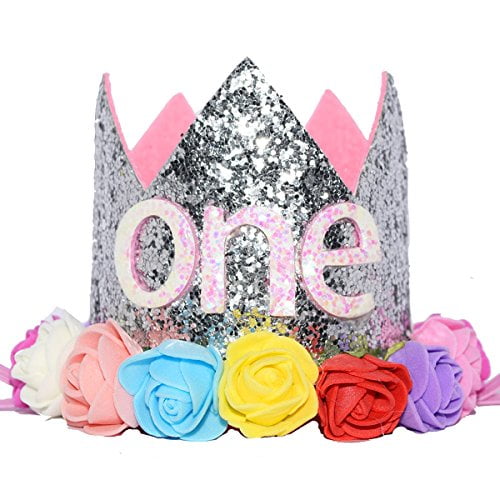 Glitter 1/2 1st 2 3 Birthday Princess Flower Floral Crown Tiara Cake Smash Photo Prop