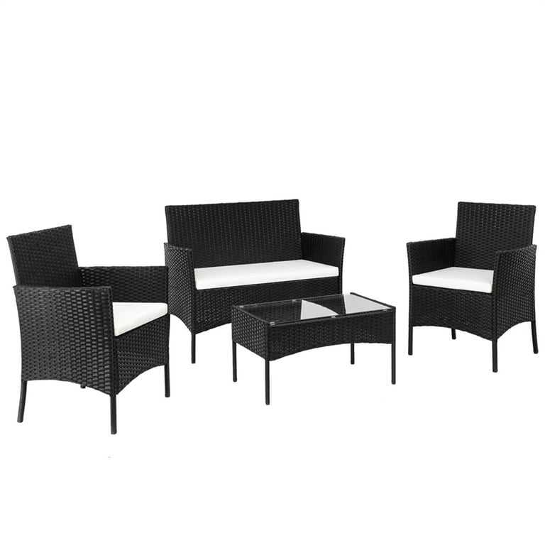 4 piece black rattan garden furniture patio set sale