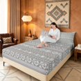 thumbnail image 3 of Manfei Bohemian Aztec Queen Sheets,Exotic Style Queen Sheet Sets, Gray White, Gray Reversible 4pcs1 Flat Sheet + 1 Fitted Sheet + 2 Pillowcases, 3 of 6