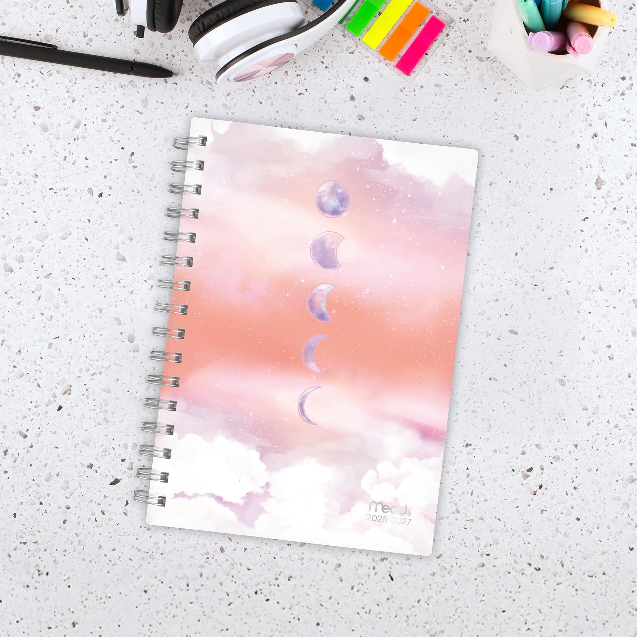 2026-2027 Mead Magic Planets Pink Small Weekly and Monthly Academic Year Planner