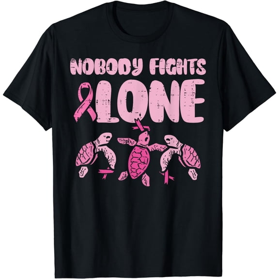 Nobody Fights Alone Turtles Pink Breast Cancer Awareness T-Shirt