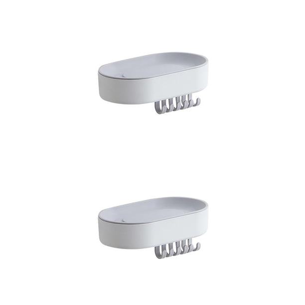 Billuyoard Estante de almacenamiento de esponja, soporte de baño de plástico, cocina de drenaje montada en la pared Blanco 2Conjunto