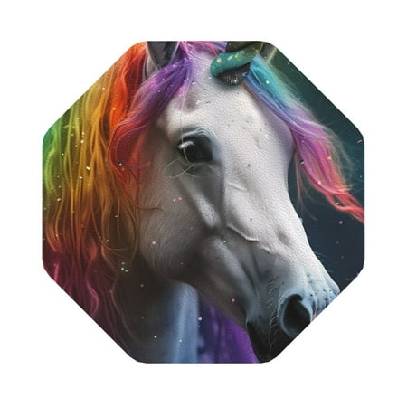 

Cauagu Colorful Haired White Horse for Round Coaster Drink Coasters Set of 4 Leather Bar Beer Beverage Cup Mat for Drinks for Tabletop Protection & Coffee Table Decor