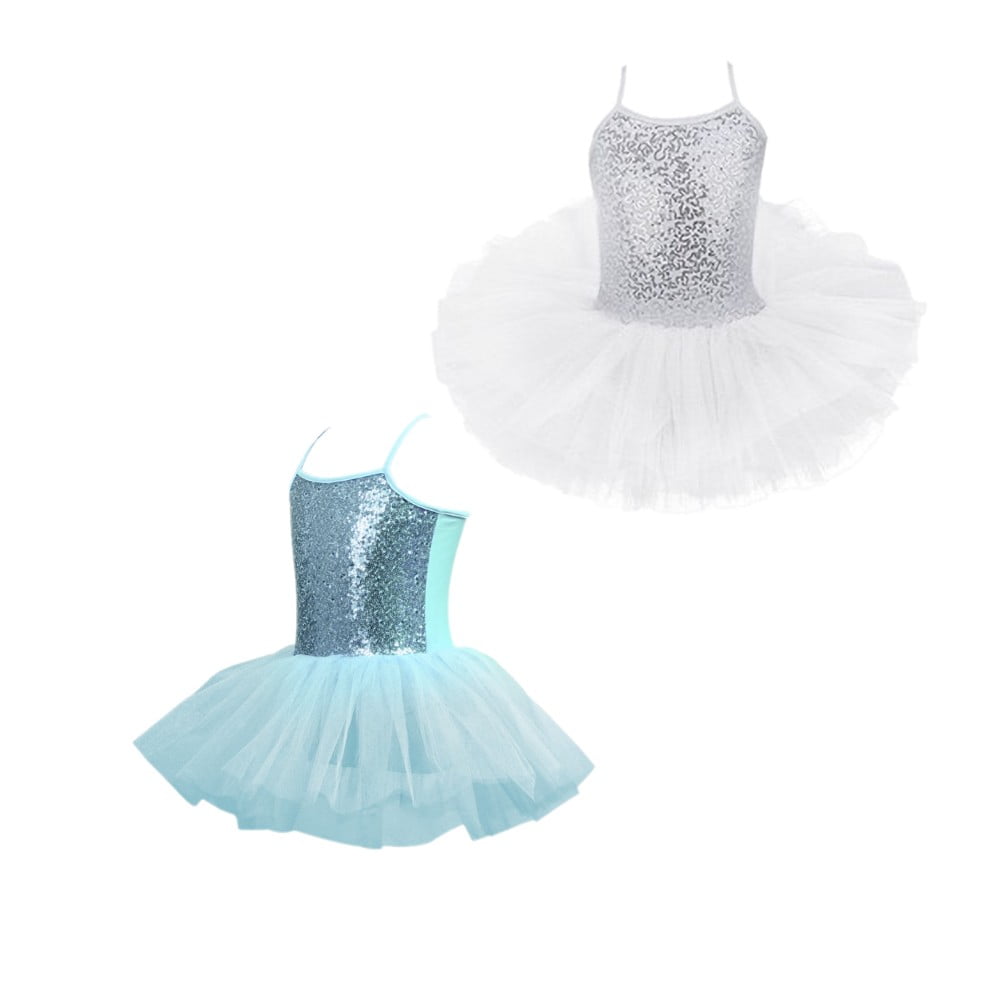 2 Packs Little Girls Sequin Leotard Sparkly Strap Ballet Leotards Tutu Dress Toddler Girl Dance