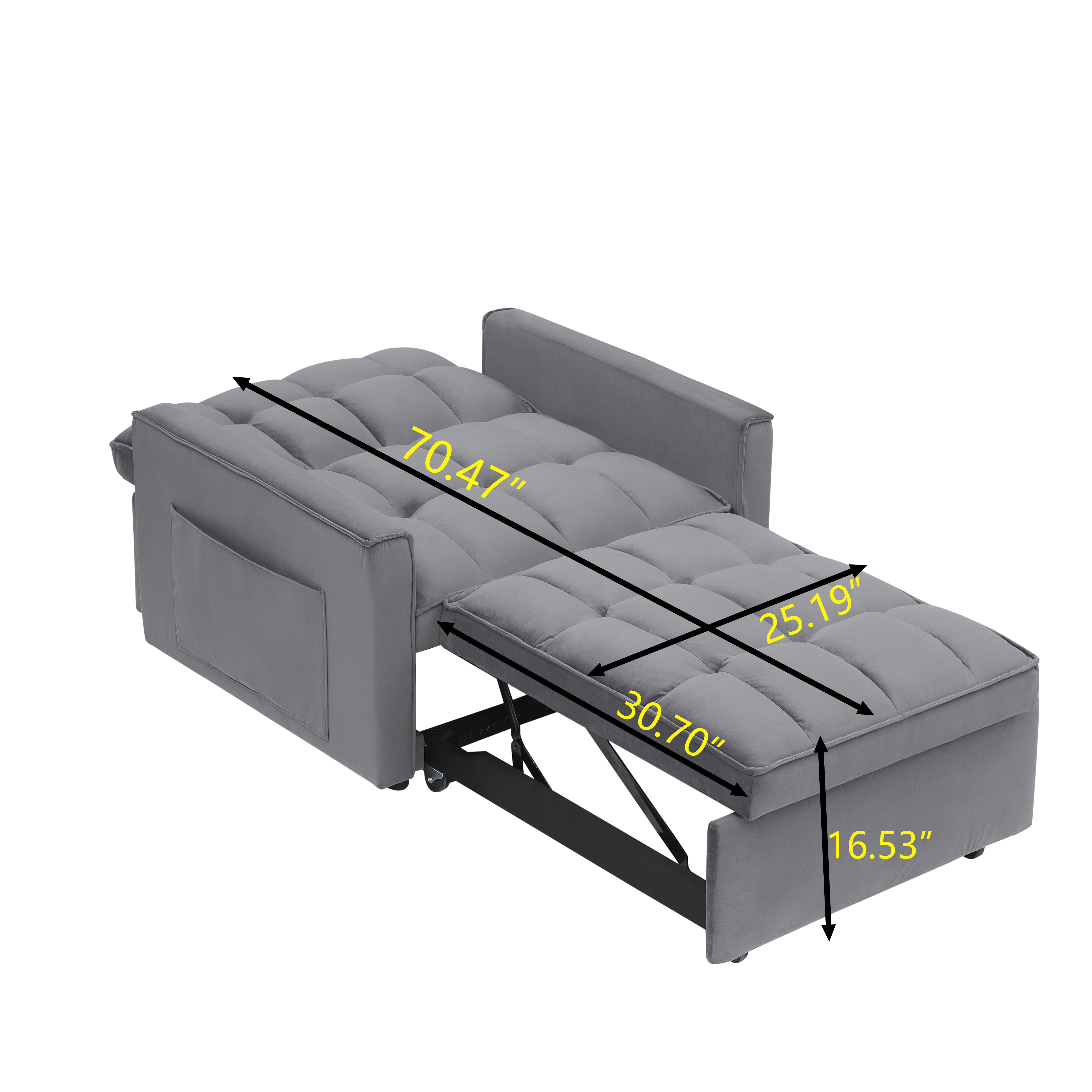 MAYEERTY 3 In 1 Convertible Sofa Bed, 25" Velvet Single Sofa with Adjustable Black, Suitable For Small Spaces, Dark Gray