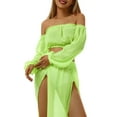 thumbnail image 6 of SAYOO Off Shoulder Clothing Set, Long Sleeve Tops and Cover Up Skirt Two-piece Suit for Beach Vacation Travelling for Women, 6 of 8