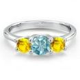 thumbnail image 3 of Gem Stone King 14K White Gold Blue Zircon & Yellow Sapphire 3-Stone Engagement Ring | 1.57 Cttw | Round 5MM and 4MM | Three Stone Wedding Anniversary Promise Ring for Women (Size 7), 3 of 6