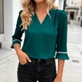 thumbnail image 2 of Tqcoqu Women's 3/4 Sleeve Tops Tunic Casual Pleated V Neck Business Work Blouses Office Shirts,Multicolor,Women's S-XXL, 2 of 9