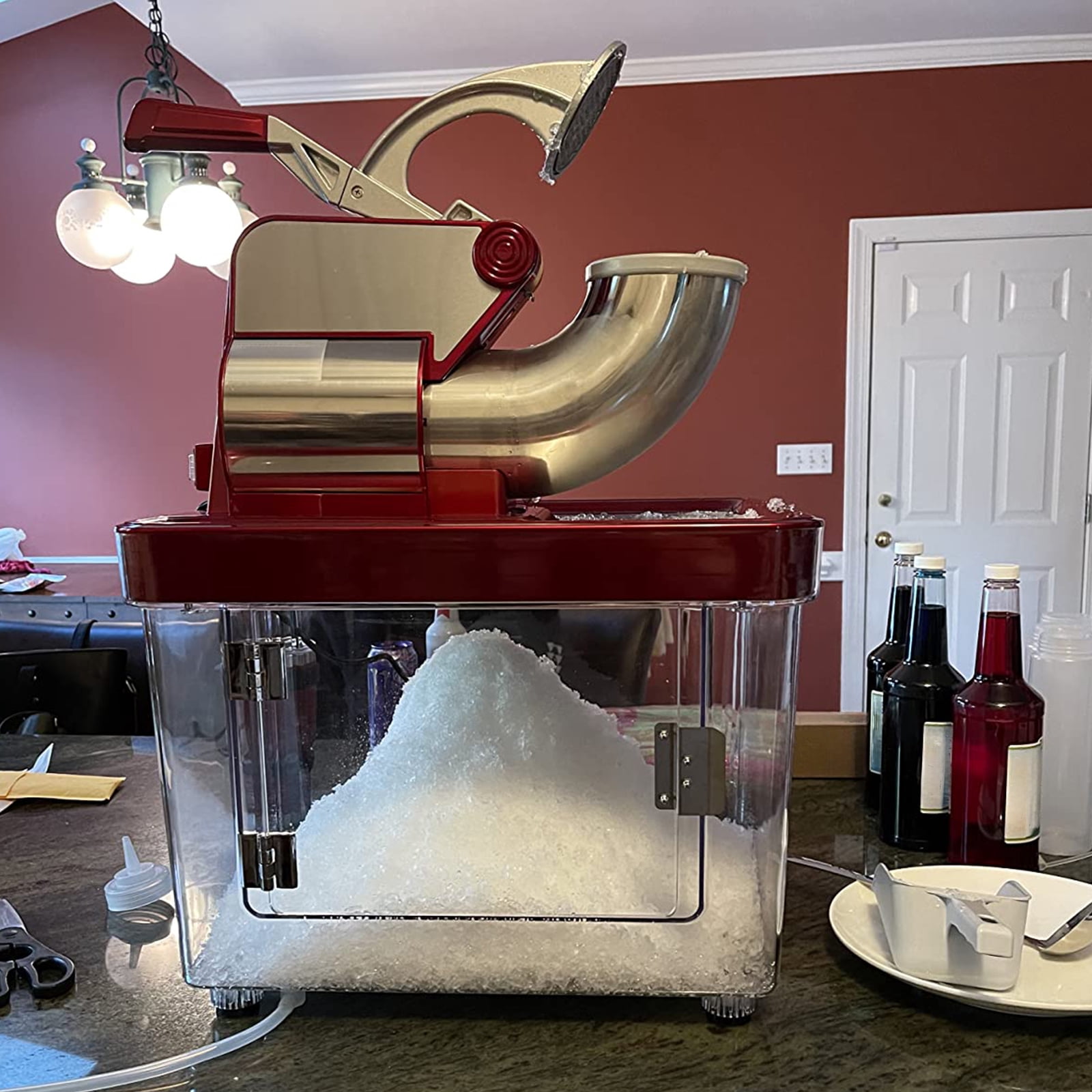 Commercial Shaved Ice Machine, 661 LBS/H 350W Electric Ice Crusher w/4 Blades & Safety On/Off Switch, Stainless Steel Snow Cone Machine with 38L Ice Storage Box for Home Restaurant Bar