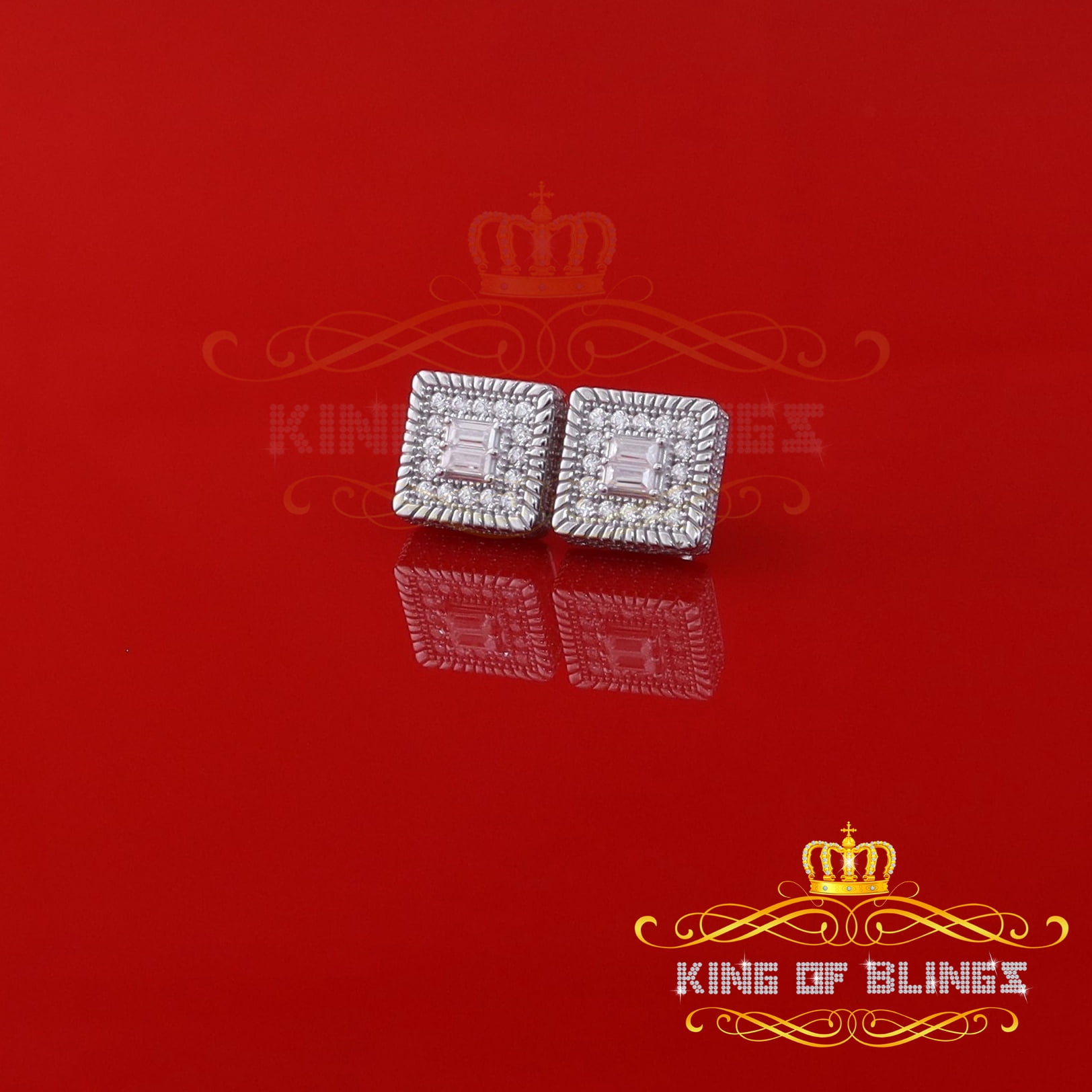 King of Bling's 1.00ct Cubic Zircon 925 Sterling White Silver Women's/Men's Square Stud Earrings